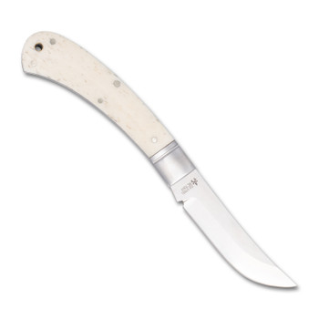 RoseCraft Little Riverbend Skinner Folding Knife White Smooth Bone Handle D2 Upswept Plain Edge Satin Finish RCT001