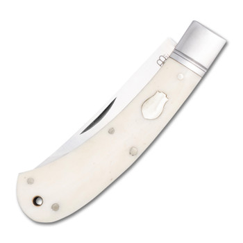 RoseCraft Little Riverbend Skinner Folding Knife White Smooth Bone Handle D2 Upswept Plain Edge Satin Finish RCT001