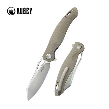Kubey Drake Folding Knife Tan G10 Handle AUS-10 Tanto Point Plain Edge KU239J