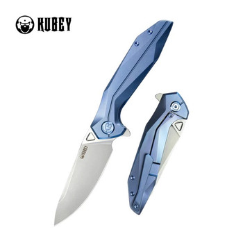 Kubey Nova Frame Lock Folding Knife Blue Titanium Handle 14C28N Drop Point Plain Edge Beadblast Finish KB235C