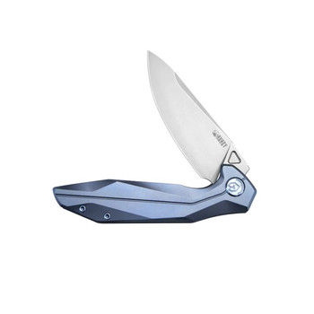 Kubey Nova Frame Lock Folding Knife Blue Titanium Handle 14C28N Drop Point Plain Edge Beadblast Finish KB235C