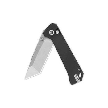 Discontinued QSP Grebe T Button Lock Folding Knife Black G10 Handle 14C28N Tanto Plain Edge QS148-C1