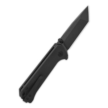 Discontinued QSP Grebe T Button Lock Folding Knife Black G10 Handle 14C28N Tanto Plain Black Blade QS148-C2