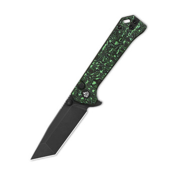QSP Grebe T Button Lock Folding Knife Black/Green Carbon Fiber Handle S35VN Tanto Plain Black Blade QS148-G2
