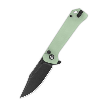 QSP Grebe Button Lock Folding Knife Jade G10 Handle 14C28N Clip Point Plain Black Blade QS147D-2