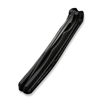 WE Zonda Folding Knife Titanium/Twill Carbon Fiber/Flamed Titanium Inlay Handle 20CV Clip Point Plain Edge Black Stonewash/Satin Flat Finish WE22016-1