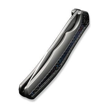 WE Zonda Folding Knife Gray Titanium/Twill Carbon Fiber/Flamed Titanium Inlay Handle 20CV Clip Point Plain Edge Silver Bead Blast Finish WE22016-2 WE Zonda Folding Knife Gray Titanium/Twill Carbon Fiber/Flamed Titanium Inlay Handle 20CV Clip Point Plain Edge Silver Bead Blast Finish WE22016-2