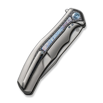 WE Zonda Folding Knife Gray Titanium/Twill Carbon Fiber/Flamed Titanium Inlay Handle 20CV Clip Point Plain Edge Silver Bead Blast Finish WE22016-2 WE Zonda Folding Knife Gray Titanium/Twill Carbon Fiber/Flamed Titanium Inlay Handle 20CV Clip Point Plain Edge Silver Bead Blast Finish WE22016-2