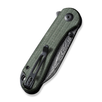 Civivi Elementum Folding Knife Green Canvas Micarta Handle Damascus Wharncliffe Plain Edge Black Hand Rubbed Finish C18062AF-DS1 Civivi Elementum Folding Knife Green Canvas Micarta Handle Damascus Wharncliffe Plain Edge Black Hand Rubbed Finish C18062AF-DS1