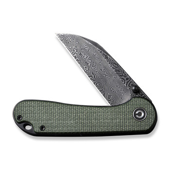 Civivi Elementum Folding Knife Green Canvas Micarta Handle Damascus Wharncliffe Plain Edge Black Hand Rubbed Finish C18062AF-DS1 Civivi Elementum Folding Knife Green Canvas Micarta Handle Damascus Wharncliffe Plain Edge Black Hand Rubbed Finish C18062AF-DS1