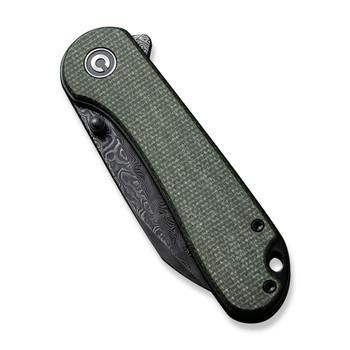 Civivi Elementum Folding Knife Green Canvas Micarta Handle Damascus Wharncliffe Plain Edge Black Hand Rubbed Finish C18062AF-DS1 Civivi Elementum Folding Knife Green Canvas Micarta Handle Damascus Wharncliffe Plain Edge Black Hand Rubbed Finish C18062AF-DS1