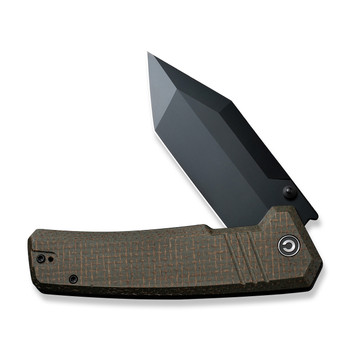 Discontinued Civivi Bhaltair Folding Knife Green Burlap Micarta Handle 14C28N Tanto Plain Black Blade C23024-3