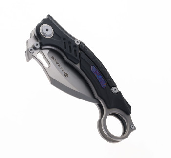 Maxace Raptor Folding Knife Dark Grey Titanium Handle Magnacut Plain Edge M10B