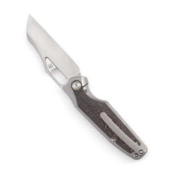 Kansept Tuckamore Folding Knife Titanium/Copper Carbon Fiber Handle 20CV Plain Edge Satin Finish K1052A2