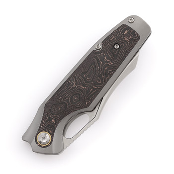Kansept Tuckamore Folding Knife Titanium/Copper Carbon Fiber Handle 20CV Plain Edge Satin Finish K1052A2