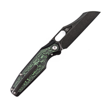 Kansept Tuckamore Folding Knife Black Stonewash Titanium/Green Carbon Fiber Handle 20CV Plain Edge Satin Finish K1052A3