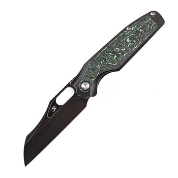 Kansept Tuckamore Folding Knife Black Stonewash Titanium/Green Carbon Fiber Handle 20CV Plain Edge Satin Finish K1052A3