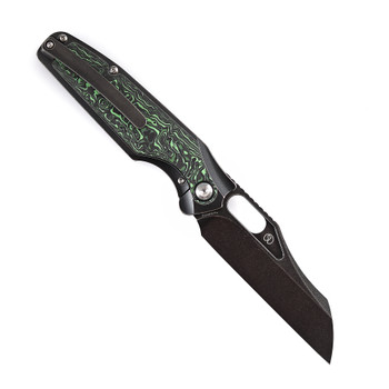 Kansept Tuckamore Folding Knife Black Stonewash Titanium/Green Carbon Fiber Handle 20CV Plain Edge Satin Finish K1052A3