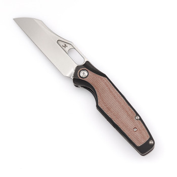 Kansept Tuckamore Folding Knife Black Stonewash Titanium/Brown Micarta Handle 20CV Plain Edge Stonewash Finish K1052A4
