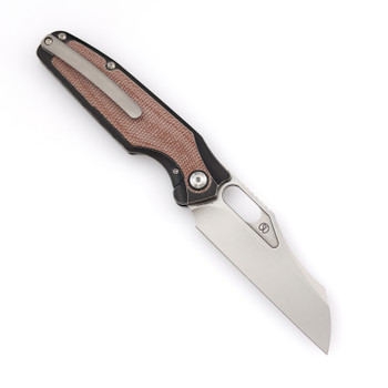 Kansept Tuckamore Folding Knife Black Stonewash Titanium/Brown Micarta Handle 20CV Plain Edge Stonewash Finish K1052A4