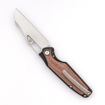 Kansept Tuckamore Folding Knife Black Stonewash Titanium/Brown Micarta Handle 20CV Plain Edge Stonewash Finish K1052A4