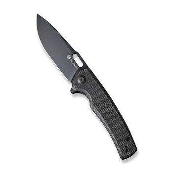 Discontinued Sencut Vesperon Folding Knife Black Canvas Micarta Handle 9Cr18Mov Drop Point Plain Black Blade S20065-3