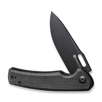 Discontinued Sencut Vesperon Folding Knife Black Canvas Micarta Handle 9Cr18Mov Drop Point Plain Black Blade S20065-3