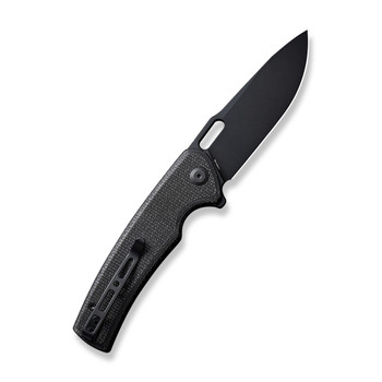 Discontinued Sencut Vesperon Folding Knife Black Canvas Micarta Handle 9Cr18Mov Drop Point Plain Black Blade S20065-3