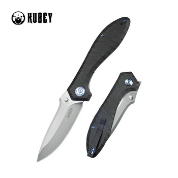 Kubey Ruckus Liner Lock Folding Knife Flame Titanium Handle 20CV Drop Point Plain Edge Beadblast Finish KB314P