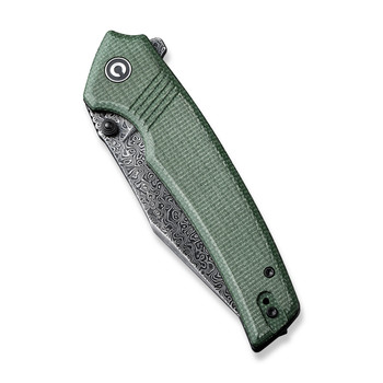 Civivi Tranquil Folding Knife Green Canvas Micarta Handle Damascuus Clip Point Plain Edge Black Hand Rubbed Finish C23027-DS1 Civivi Tranquil Folding Knife Green Canvas Micarta Handle Damascuus Clip Point Plain Edge Black Hand Rubbed Finish C23027-DS1