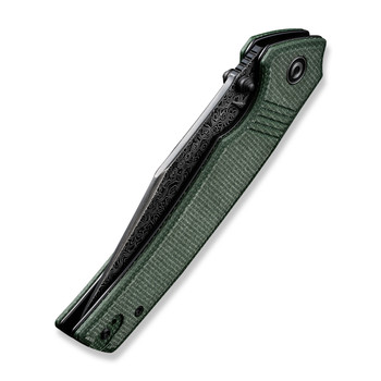 Civivi Tranquil Folding Knife Green Canvas Micarta Handle Damascuus Clip Point Plain Edge Black Hand Rubbed Finish C23027-DS1 Civivi Tranquil Folding Knife Green Canvas Micarta Handle Damascuus Clip Point Plain Edge Black Hand Rubbed Finish C23027-DS1