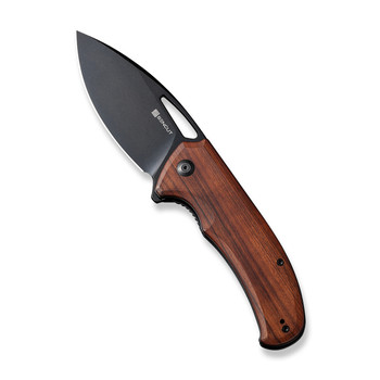 Sencut Phantara Folding Knife Guibourtia Wood Handle 9Cr18MoV Drop Point Plain Black Blade S23014-4