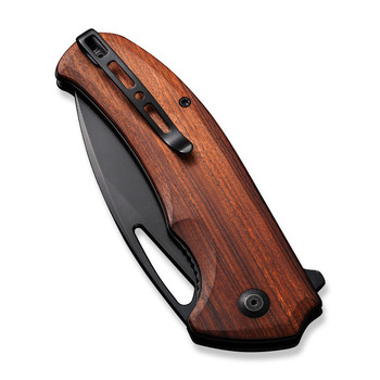 Sencut Phantara Folding Knife Guibourtia Wood Handle 9Cr18MoV Drop Point Plain Black Blade S23014-4