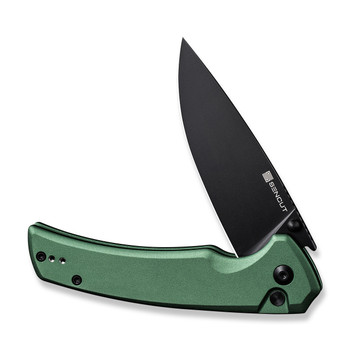 Sencut Button Lock Serene Folding Knife Green Aluminum Handle D2