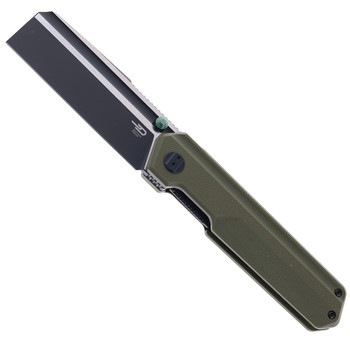 Bestech Tardis Folding Knife OD Green G10 Handle D2 Plain Black DLC/Satin Blade BG54C