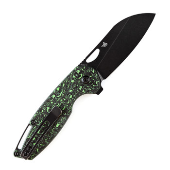 Kansept Model 6 Folding Knife Green Carbon Fiber Handle 20CV Plain Edge Black Stonewash Finish K1022A5