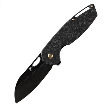 Kansept Model 6 Folding Knife Shredded Carbon Fiber Handle 20CV Plain Edge Black Stonewash Finish K1022A6