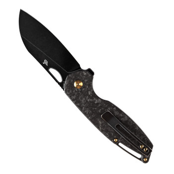 Kansept Model 6 Folding Knife Shredded Carbon Fiber Handle 20CV Plain Edge Black Stonewash Finish K1022A6