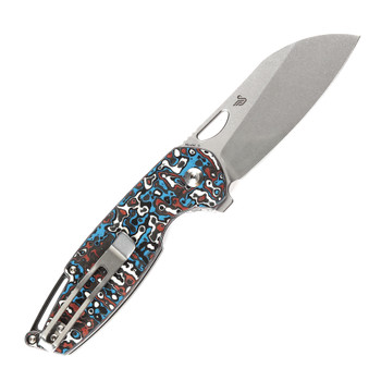 Kansept Model 6 Folding Knife Red/Black/White Carbon Fiber Handle 20CV Plain Edge Black Stonewash Finish K1022A7