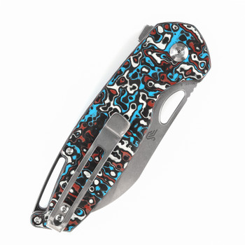 Kansept Model 6 Folding Knife Red/Black/White Carbon Fiber Handle 20CV Plain Edge Black Stonewash Finish K1022A7