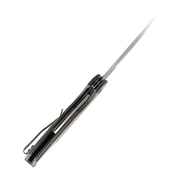 Kansept Model 6 Folding Knife Green Micarta Handle 154CM Plain Edge Black Stonewash Finish T1022A2