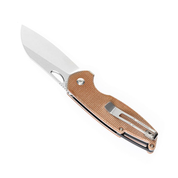 Kansept Model 6 Folding Knife Brown Micarta Handle 154CM Plain Edge Stonewash Finish T1022A5