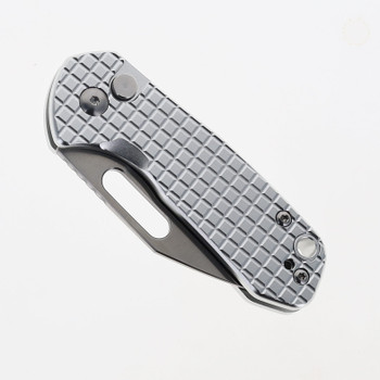 WMK Exclusive CJRB Mini Pyrite Frag Pattern Button Lock Pocket Knife Aluminum Handle AR-RPM9 Warncliffe Plain Edge Stonewash Finish J1933-AL