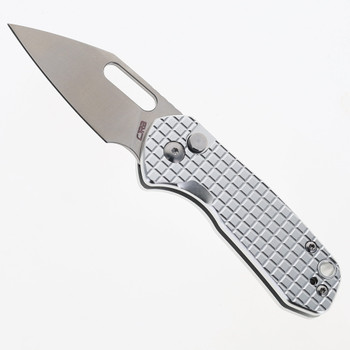 WMK Exclusive CJRB Mini Pyrite Frag Pattern Button Lock Pocket Knife Aluminum Handle AR-RPM9 Warncliffe Plain Edge Stonewash Finish J1933-AL