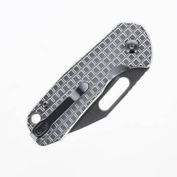 WMK Exclusive CJRB Mini Pyrite Frag Pattern Button Lock Pocket Knife Aluminum Handle AR-RPM9 Warncliffe Plain Edge Stonewash Finish J1933-AL