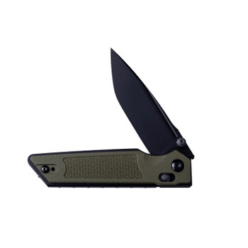 Real Steel Sacra Tac Folding Knife OD Green G10 Handle K110 Plain Edge Black Blade 7712G