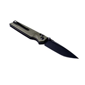 Real Steel Sacra Tac Folding Knife OD Green G10 Handle K110 Plain Edge Black Blade 7712G