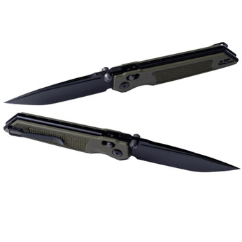 Real Steel Sacra Tac Folding Knife OD Green G10 Handle K110 Plain Edge Black Blade 7712G