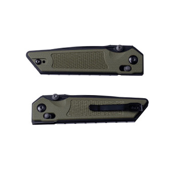 Real Steel Sacra Tac Folding Knife OD Green G10 Handle K110 Plain Edge Black Blade 7712G