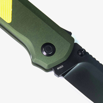 Flytanium Arcade Folding Knife Olive Drab Aluminum Handle S35VN Drop Point Plain Edge Stonewash Finish FLY-1253